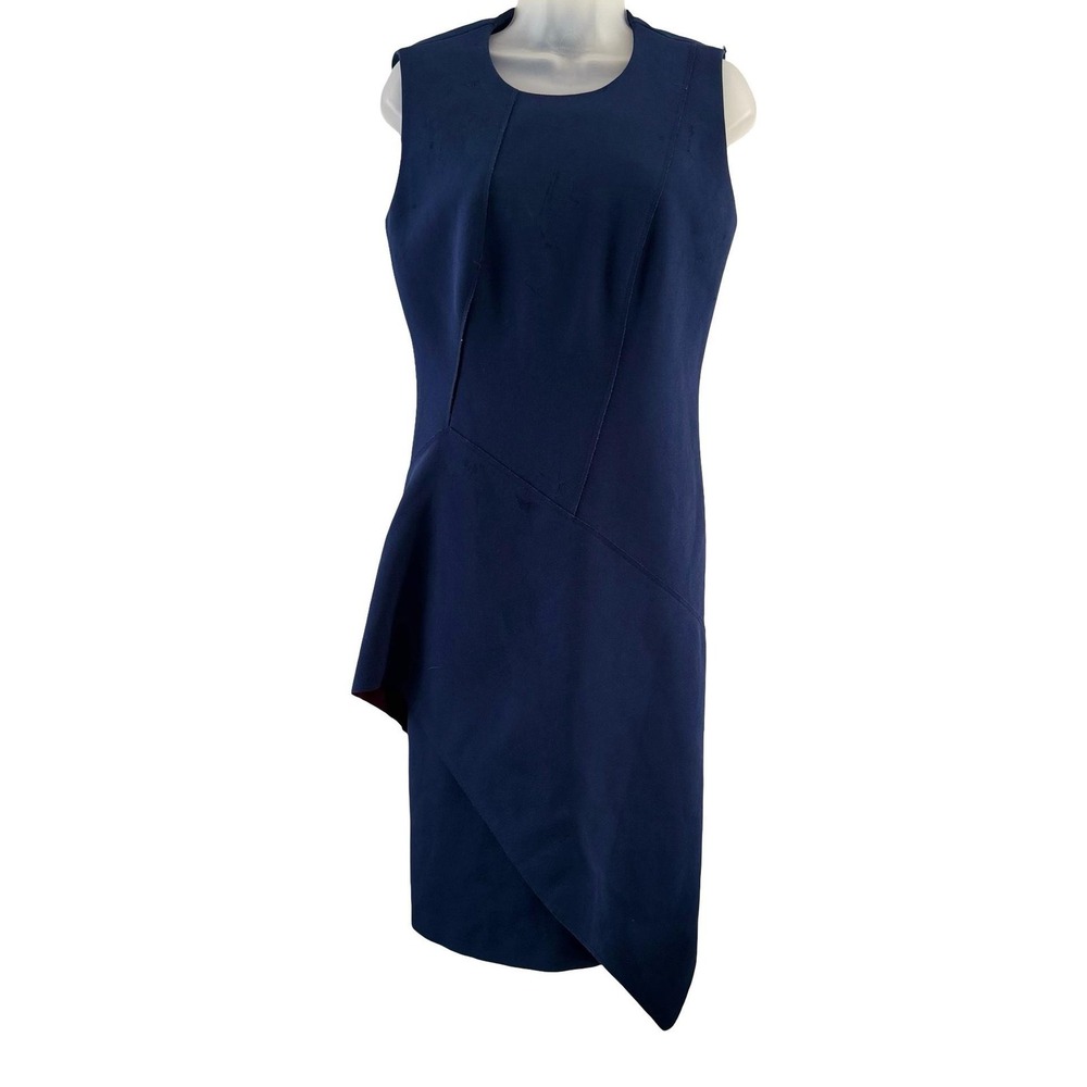 BOSS Hugo Boss Dress Womens 6 Blue Asymmetric Layered Sleeveless Sheath Office